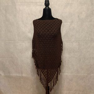 Brown Knit Fringe Poncho